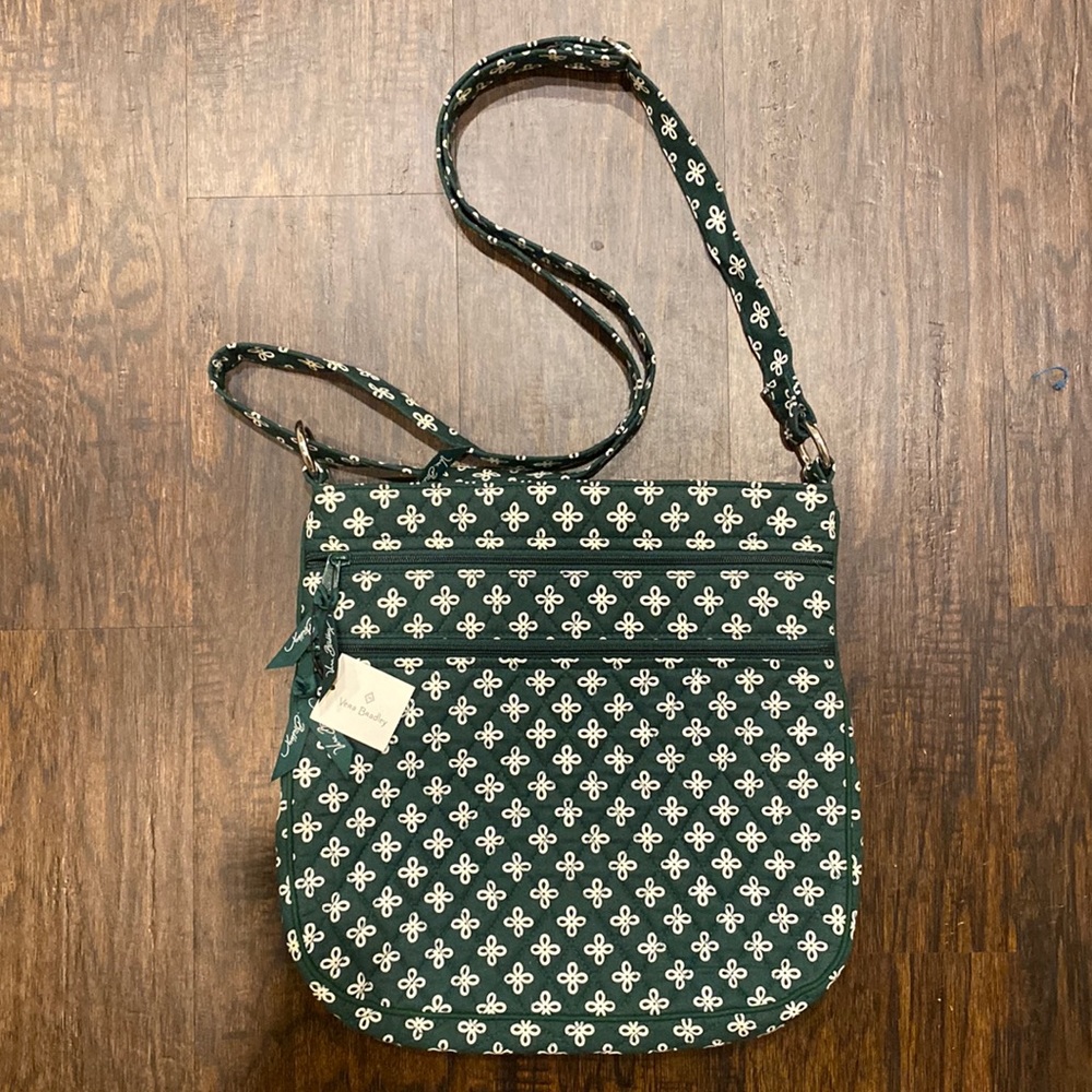 NWT Retired Print Vera Bradley crossbody purse - hunter green and white